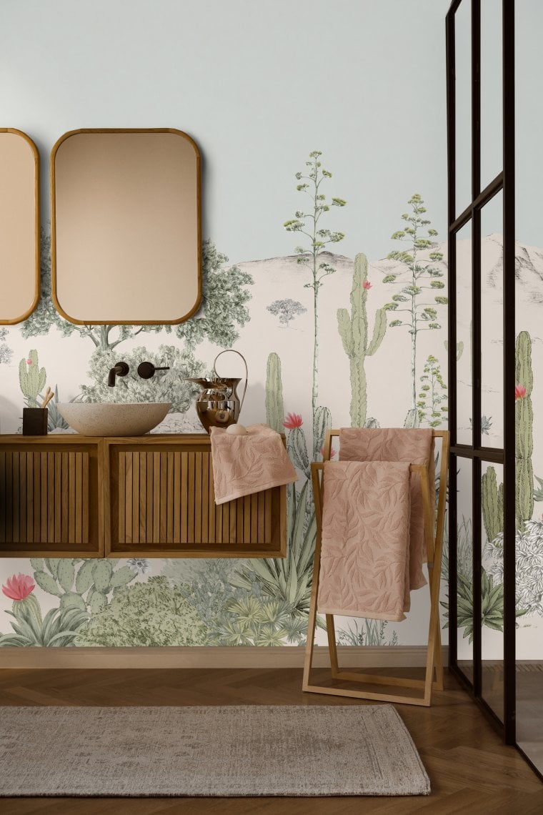 Salle de bains de Westwing avec papier peint Succulentes d'Isidore Leroy